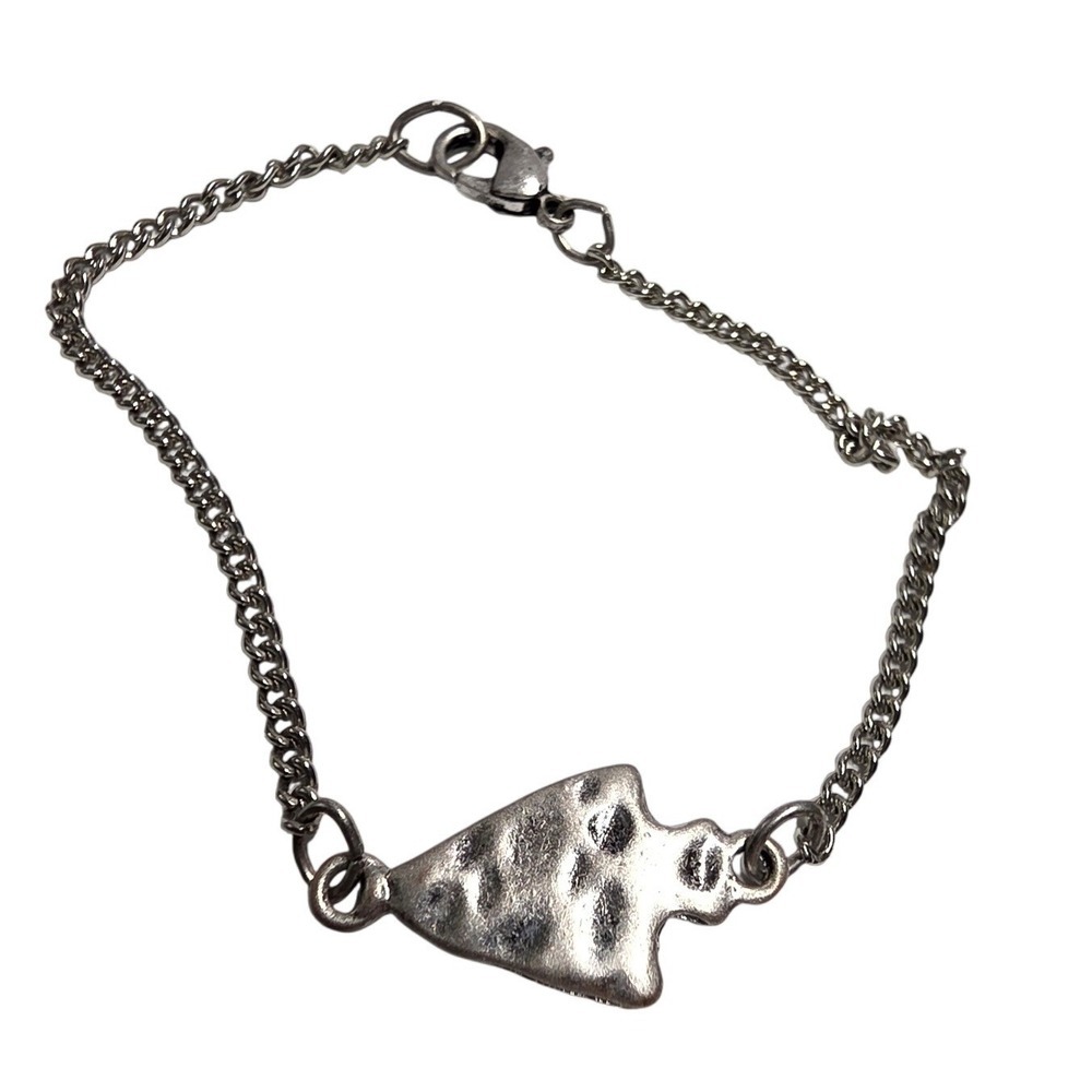 Vintage Arrowhead Charm Bracelet Unisex Silver‎ Tone? Hammered Curb Chain Boho